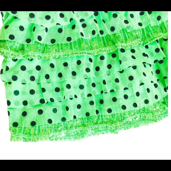 JUSTICE Polka Dot Tiered Skater Skirt With Elastic Waistband Neon Green Girl 7Y - Picture 5 of 11